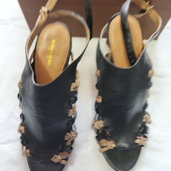 Coach Jody Python Black/Sand Leather Heels 4 1/2 Inch Q4073 Size 10 Box Included - Picture 3 of 7